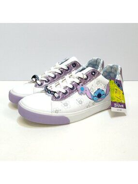 Disney Stitch Low Top Sneakers Casual Court Womens 11 Lace-Up Charm Keychain NWT